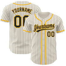 Load image into Gallery viewer, Custom Cream Black Pinstripe Gold Authentic Baseball Jersey