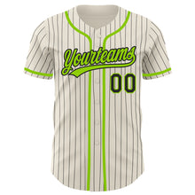 Load image into Gallery viewer, Custom Cream Black Pinstripe Neon Green Authentic Baseball Jersey