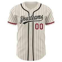Load image into Gallery viewer, Custom Cream Black Pinstripe Crimson Authentic Baseball Jersey