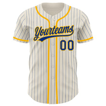 Load image into Gallery viewer, Custom Cream Royal Pinstripe Gold Authentic Baseball Jersey