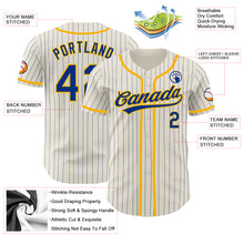 Load image into Gallery viewer, Custom Cream Royal Pinstripe Gold Authentic Baseball Jersey