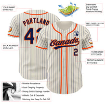 Load image into Gallery viewer, Custom Cream Navy Pinstripe Orange Authentic Baseball Jersey
