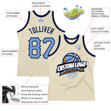 Load image into Gallery viewer, Custom Cream Light Blue-Navy Authentic Throwback Basketball Jersey