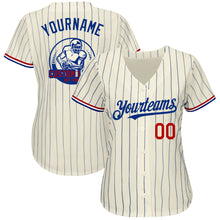 Load image into Gallery viewer, Custom Cream Royal Pinstripe Red-White Authentic Baseball Jersey