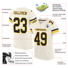 Load image into Gallery viewer, Custom Cream Black-Gold Mesh Authentic Football Jersey