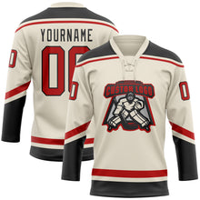 Load image into Gallery viewer, Custom Cream Red-Black Hockey Lace Neck Jersey