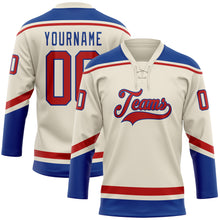 Load image into Gallery viewer, Custom Cream Red-Royal Hockey Lace Neck Jersey