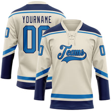 Load image into Gallery viewer, Custom Cream Blue-Navy Hockey Lace Neck Jersey