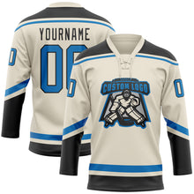 Load image into Gallery viewer, Custom Cream Blue-Black Hockey Lace Neck Jersey