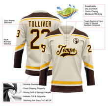 Load image into Gallery viewer, Custom Cream Brown-Gold Hockey Lace Neck Jersey