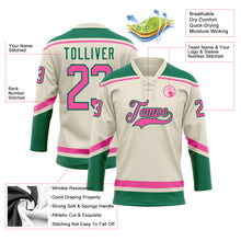 Load image into Gallery viewer, Custom Cream Pink-Kelly Green Hockey Lace Neck Jersey