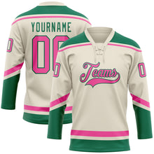 Load image into Gallery viewer, Custom Cream Pink-Kelly Green Hockey Lace Neck Jersey
