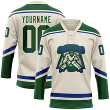 Load image into Gallery viewer, Custom Cream Green-Royal Hockey Lace Neck Jersey