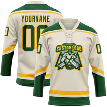 Load image into Gallery viewer, Custom Cream Green-Gold Hockey Lace Neck Jersey