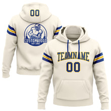 Load image into Gallery viewer, Custom Stitched Cream Royal-Yellow Football Pullover Sweatshirt Hoodie