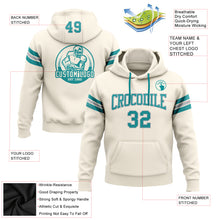 Load image into Gallery viewer, Custom Stitched Cream Teal-Gray Football Pullover Sweatshirt Hoodie