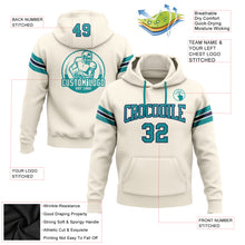 Load image into Gallery viewer, Custom Stitched Cream Teal-Navy Football Pullover Sweatshirt Hoodie