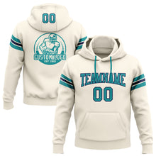 Load image into Gallery viewer, Custom Stitched Cream Teal-Navy Football Pullover Sweatshirt Hoodie