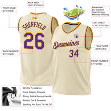 Load image into Gallery viewer, Custom Cream Purple-Gold Authentic Throwback Basketball Jersey
