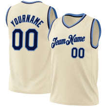 Load image into Gallery viewer, Custom Cream Navy-Light Blue Authentic Throwback Basketball Jersey