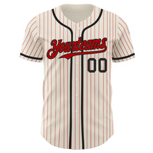 Load image into Gallery viewer, Custom Cream Red Pinstripe Black Authentic Baseball Jersey