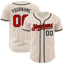 Load image into Gallery viewer, Custom Cream Red Pinstripe Black Authentic Baseball Jersey