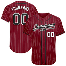Load image into Gallery viewer, Custom Crimson White Pinstripe Black-White Authentic Baseball Jersey