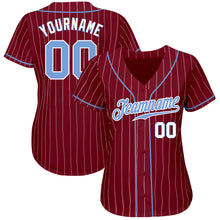 Load image into Gallery viewer, Custom Crimson White Pinstripe Light Blue-White Authentic Baseball Jersey