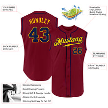 Load image into Gallery viewer, Custom Crimson Navy-Gold Authentic Sleeveless Baseball Jersey