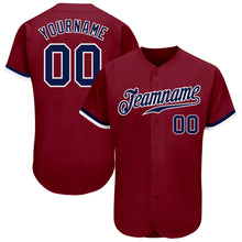 Load image into Gallery viewer, Custom Crimson Navy-White Authentic Baseball Jersey