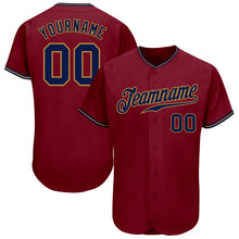 Load image into Gallery viewer, Custom Crimson Navy-Old Gold Authentic Baseball Jersey