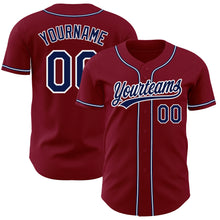 Load image into Gallery viewer, Custom Crimson Navy-White Authentic Baseball Jersey