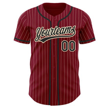Load image into Gallery viewer, Custom Crimson Cream Pinstripe Black Authentic Baseball Jersey