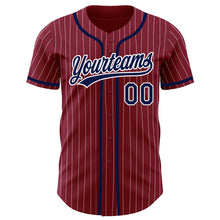 Load image into Gallery viewer, Custom Crimson White Pinstripe Navy Authentic Baseball Jersey