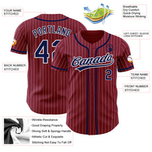Load image into Gallery viewer, Custom Crimson White Pinstripe Navy Authentic Baseball Jersey