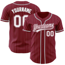 Load image into Gallery viewer, Custom Crimson White Pinstripe Gray Authentic Baseball Jersey