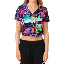 Load image into Gallery viewer, Custom Women's Graffiti Pattern White-Light Blue Splashes 3D V-Neck Cropped Baseball Jersey