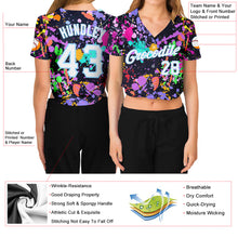 Load image into Gallery viewer, Custom Women's Graffiti Pattern White-Light Blue Splashes 3D V-Neck Cropped Baseball Jersey