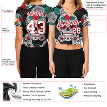 Load image into Gallery viewer, Custom Women's Graffiti Pattern White-Red Skull Fashion 3D V-Neck Cropped Baseball Jersey