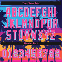 Load image into Gallery viewer, Custom Women's Royal Pink-Light Blue Hawaii Palm Trees 3D V-Neck Cropped Baseball Jersey