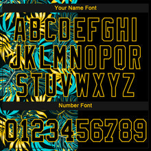 Load image into Gallery viewer, Custom Women's Black Black-Gold Tropical Palm Leaves 3D V-Neck Cropped Baseball Jersey