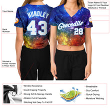 Load image into Gallery viewer, Custom Women's Galactic White-Light Blue 3D V-Neck Cropped Baseball Jersey