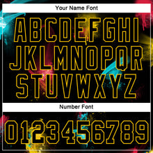 Load image into Gallery viewer, Custom Women's Graffiti Pattern Black-Gold 3D V-Neck Cropped Baseball Jersey