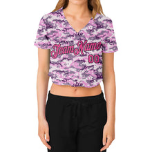 Load image into Gallery viewer, Custom Women's Camo Pink-Black Salute To Service V-Neck Cropped Baseball Jersey