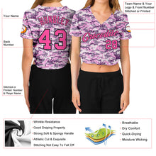 Load image into Gallery viewer, Custom Women's Camo Pink-Black Salute To Service V-Neck Cropped Baseball Jersey