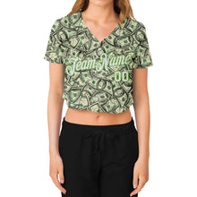 Load image into Gallery viewer, Custom Women's Green White-Neon Green Dollar 3D V-Neck Cropped Baseball Jersey
