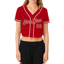 Load image into Gallery viewer, Custom Women's Red Red-White V-Neck Cropped Baseball Jersey