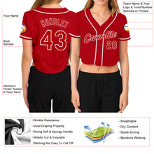 Load image into Gallery viewer, Custom Women's Red Red-White V-Neck Cropped Baseball Jersey