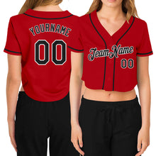 Load image into Gallery viewer, Custom Women's Red Black-White V-Neck Cropped Baseball Jersey