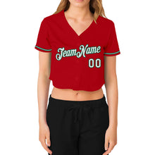 Load image into Gallery viewer, Custom Women's Red White-Kelly Green V-Neck Cropped Baseball Jersey